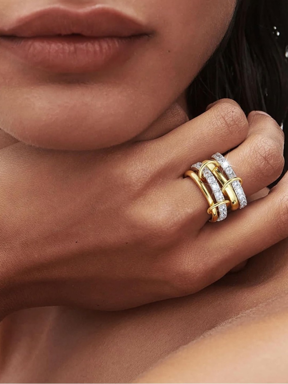 Iconic Sculptural Gold Silver Pave Ring